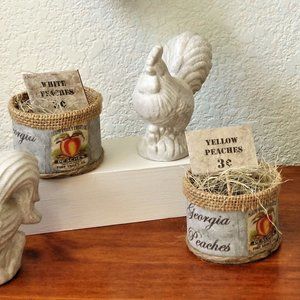 Farmhouse Tier Tray Decor Peaches Bushel Buckets Set of 2 Rustic Farm Decor